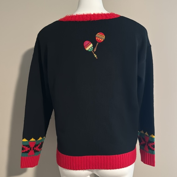 Feliz Navidad Ugly Christmas Sweater Santa Chili Peppers Avocado Sequins Small - Picture 8 of 12